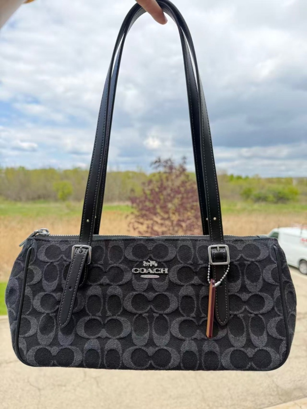 NWT Coach Asher Shoulder Bag In Signature Denim CDB92 denim/Silver/Black
